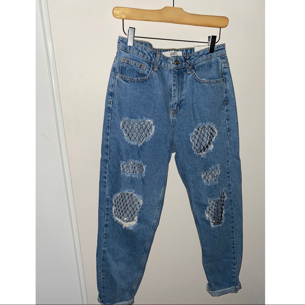 Topshop Ripped Mom Rhinestone Jeans
